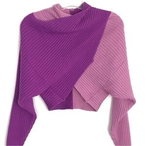 AMUR Melina Crop Mock Neck Twist Ribbed Draped Poncho Sweater Large